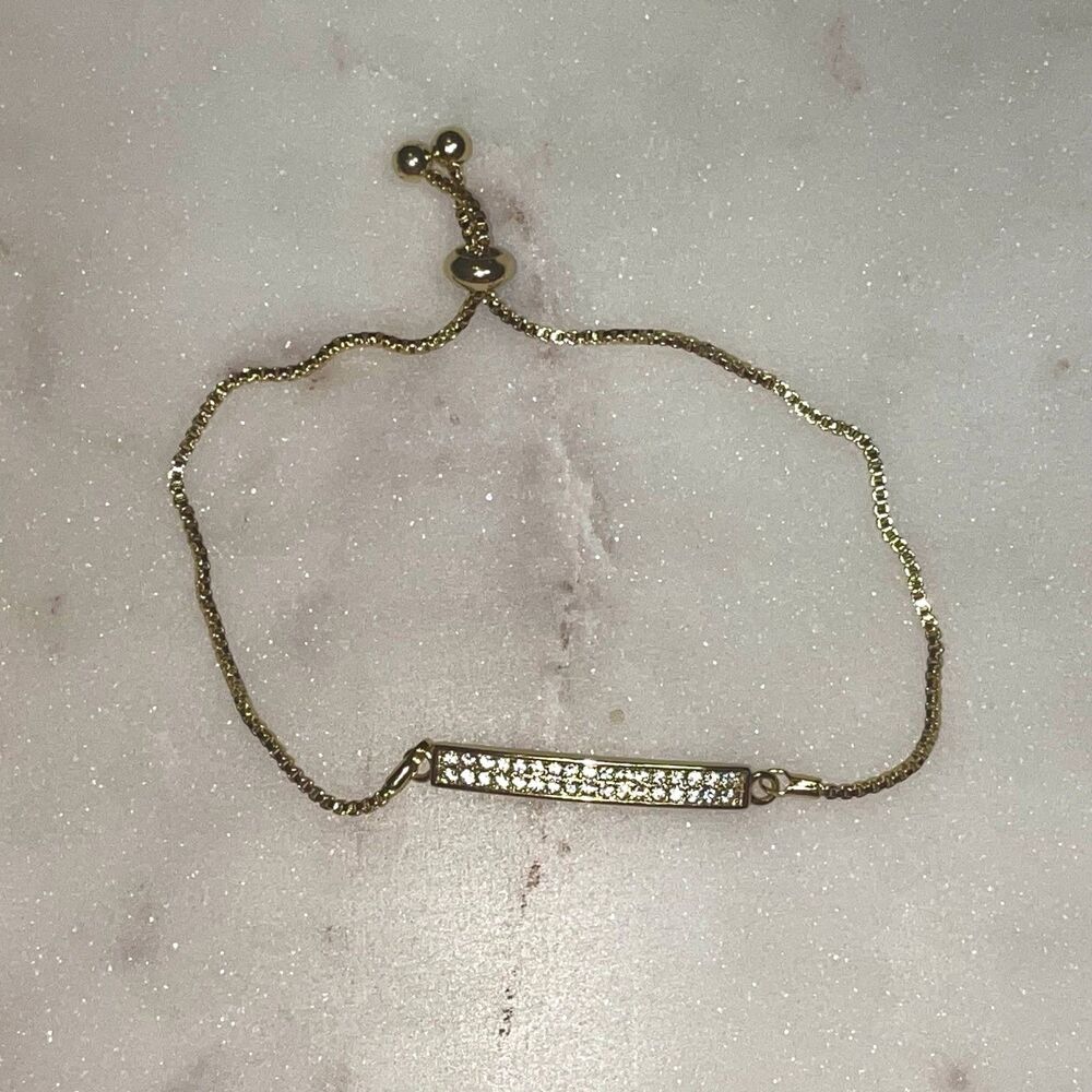 Gold Tone And Crystal Pave Slider Bracelet